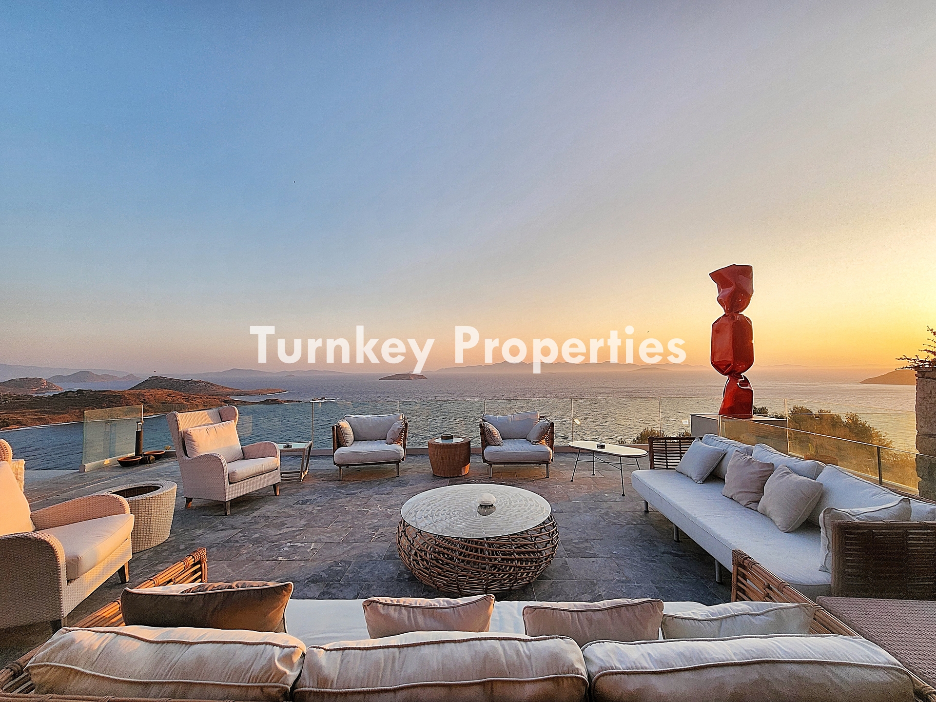 Bodrum Gümüşlük Satılık Villa Yunan Adaları ve Gün Batımı Manzara